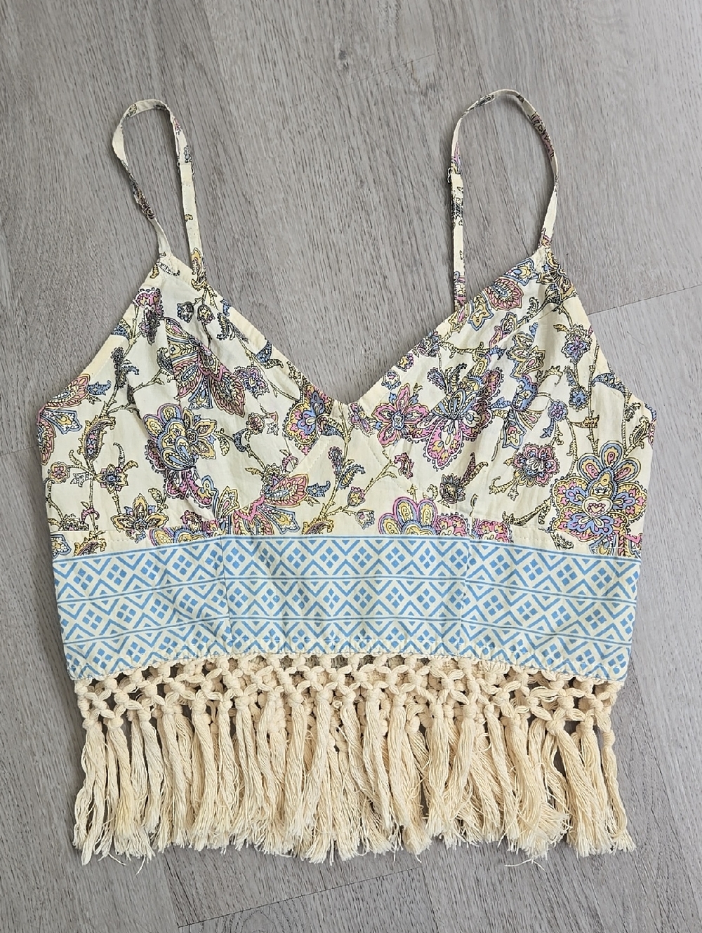 FP One Boho Floral Fringe Crop Top - Cream Size S